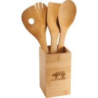 4-piece Kitchen Tool Set W/ Canister Made From Bamboo