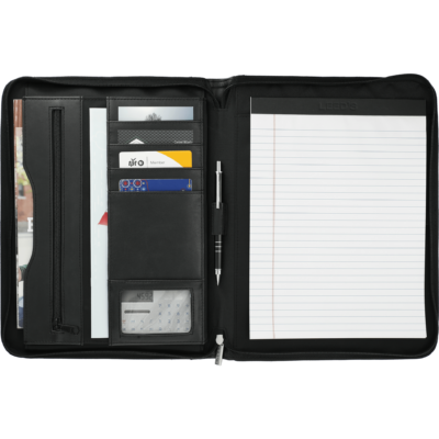 Manhattan Zippered Leather Notepad W/ Interior Organizer - Image 3